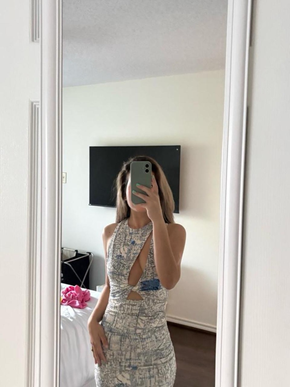 Urban Outfitters Blue and White Map Cutout Halter MIDI Dress
